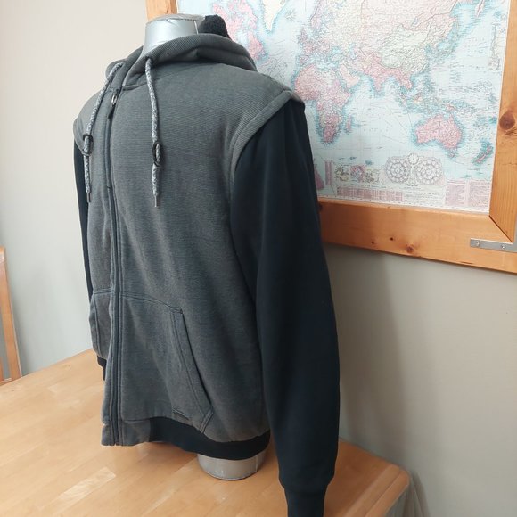 UNIVIBE Fuzzy Sherpa Lined Full Zip Jacket Grey Stripe Black Accent Men's Large - Picture 5 of 11